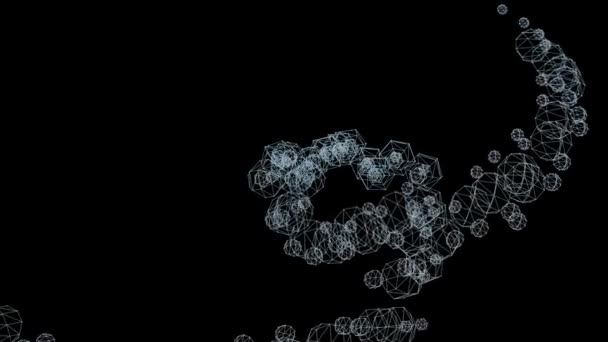 Абстрактная Анимация Вращающихся Многоугольных Элементов Белыми Проволочными Рамами Которые Размножаются — стоковое видео