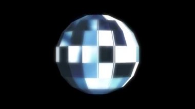 Dönen küresel nesnenin çoklu ışıltılı parçalı iki yarım küresel nesneye dönüşümünün soyut animasyonu.