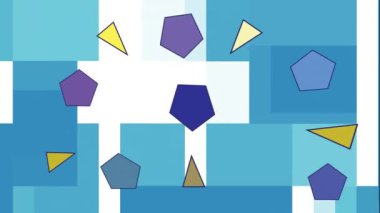 Yüzen geometrik arka planla daha büyük bir geometrik birlik kurmaya çalışan birkaç geometrik şeklin animasyonu