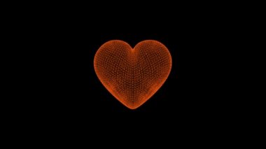 Kırmızı kablo dokunuşlu turuncu kalp şekli arka plandan gelir birkaç kez döner ve arka planda tekrar gider, öne çık ve tekrar vur.