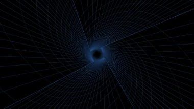 Y tarafından döndürme çizgileri olan tel çerçeveli dijital tünelin animasyonu.