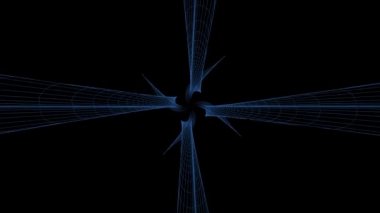 Y 'nin çeşitli animasyonları ve çeşitli rotasyonları olan tel çerçeveli dijital tünelin animasyonu.