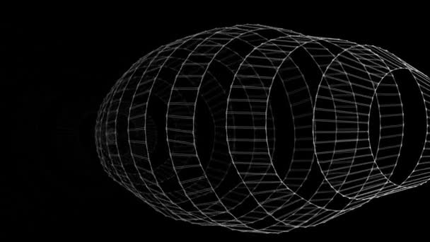 许多带各种旋转和动画的线框圆柱形数字隧道的动画制作 — 图库视频影像