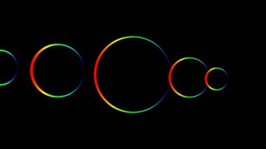 Geometrik şekil gibi renkli çemberin animasyonu ve uzay-zaman süresince çeşitli dönmeler ve etkiler.