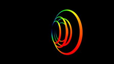 Geometrik şekil gibi renkli çemberin animasyonu ve uzay-zaman süresince çeşitli dönmeler ve etkiler.