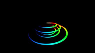 Geometrik şekil gibi renkli çemberin animasyonu ve uzay-zaman süresince çeşitli dönmeler ve etkiler.