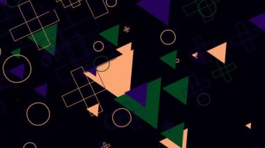 Zaman boyunca dönen ve hareket eden çeşitli geometrik şekillere sahip animasyon.