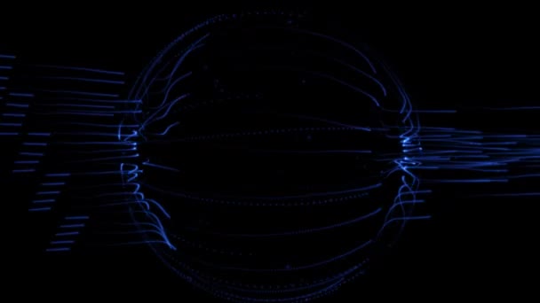 球状の物体を通過する光線の形をした空間要素のシミュレーションとしての粒子のアニメーション — ストック動画
