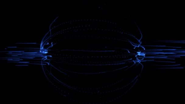 球状の物体を通過する光線の形をした空間要素のシミュレーションとしての粒子のアニメーション — ストック動画