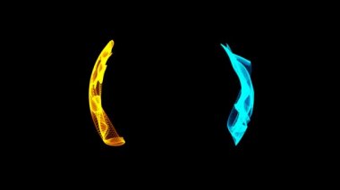 Dans eden iki soyut nesnenin animasyonu ve uzay-zaman süresince birkaç geçiş ve etkileşimi..