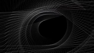 Çeşitli dönüşler ve animasyonlarla donatılmış kablodan yapılmış dijital tünelin animasyonu.