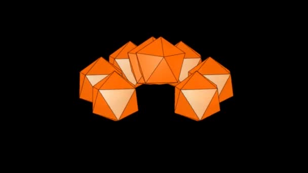 Animering Polygonala Geometriska Objekt Med Flera Övergångar Rummets Tråg — Stockvideo