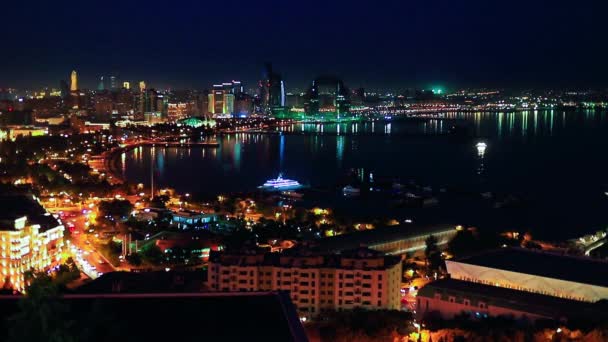 Mar Lado Bakú Luces Noche Vídeo Desde Arriba — Vídeo de stock