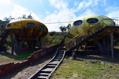 New Taipei, Taiwan - UFO Village of Futuro Houses in the Wanli District clipart