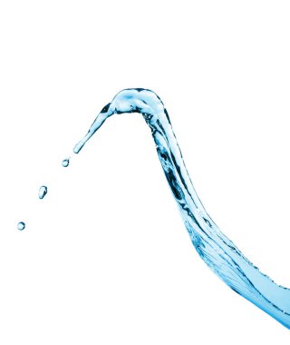 Su sıçraması, mavi su sıçraması beyaz arka planda izole edilmiş.