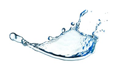 Mavi su, beyaz arka planda izole edilmiş su sıçraması