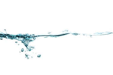 Beyaz arkaplanda su sıçraması ve kabarcıklar izole.