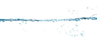 Beyaz arkaplanda su sıçraması ve kabarcıklar izole.