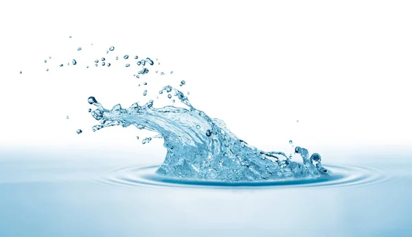 Синя Вода Бризки Краплі Води Ізольовані Білому Тлі — стокове фото