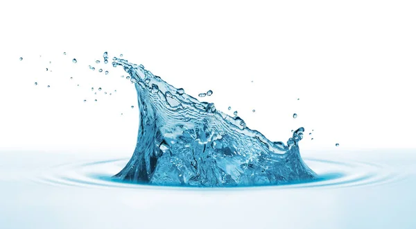 Acqua Blu Goccia Acqua Spruzzata Isolata Fondo Bianco — Foto Stock