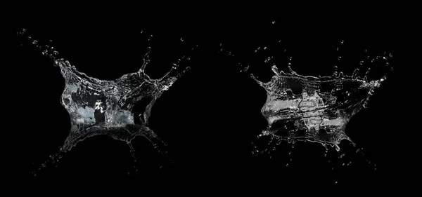 Zblízka Vody Stříkající Bubliny Izolované Černém Pozadí — Stock fotografie