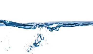 Beyaz arkaplanda su sıçraması ve kabarcıklar izole