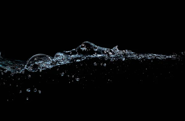 Fale Wody Plusk Pęcherzyki Izolowane Czarnym Tle — Zdjęcie stockowe