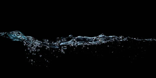 Fale Wody Plusk Pęcherzyki Izolowane Czarnym Tle — Zdjęcie stockowe