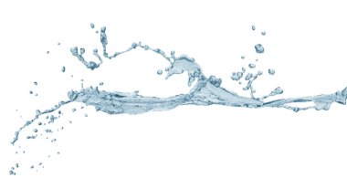 İçme suyu ve soyut su sıçraması beyaz arkaplanda izole edilmiş.