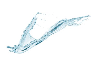 İçme suyu ve soyut su sıçraması beyaz arkaplanda izole edilmiş.