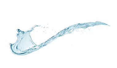 İçme suyu ve soyut su sıçraması beyaz arkaplanda izole edilmiş.