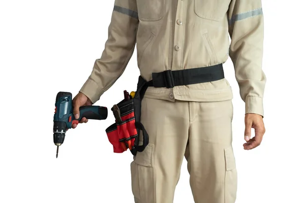 Gros Plan Uniforme Électricien Avec Ceinture Outils Isolée Sur Fond — Photo