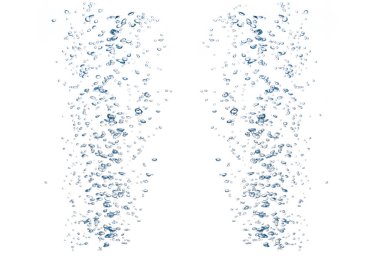 Beyaz arkaplanda izole edilmiş su altı kabarcıkları