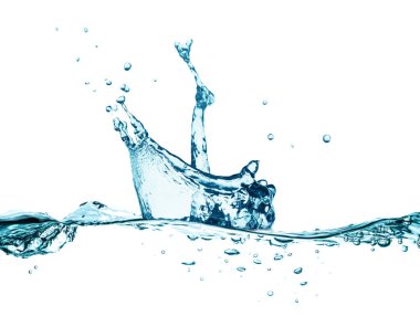 Beyaz arkaplanda su sıçraması ve kabarcıklar izole.