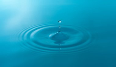 Yakın plan mavi su damlaları beyaz arkaplanda izole edildi.