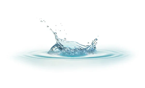 Agua Azul Salpicadura Gota Agua Aislada Sobre Fondo Blanco — Foto de Stock