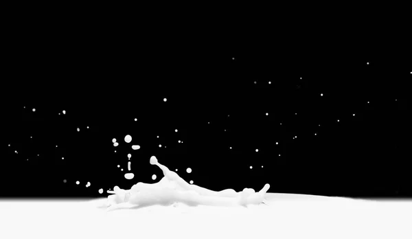 Versare Spruzzi Latte Isolato Sfondo Nero — Foto Stock