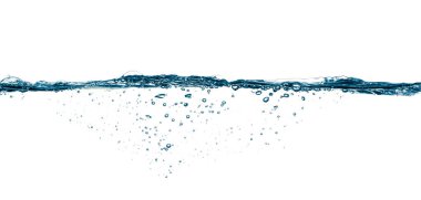 Beyaz arkaplanda su sıçraması ve kabarcıklar izole