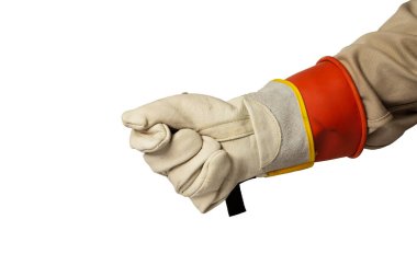 Düşük Voltaj Deri Çizgi Koruyucu Eldiven beyaz arkaplanda izole edildi