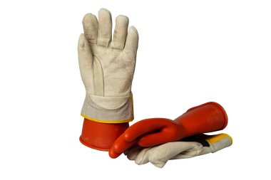 Düşük Voltaj Deri Çizgi Koruyucu Eldiven beyaz arkaplanda izole edildi