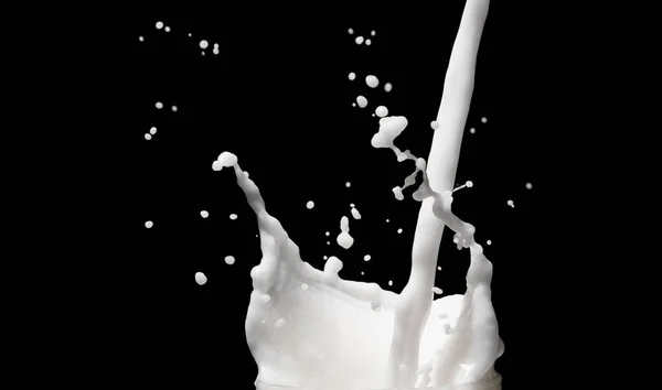 暗い背景に白いミルクが飛び散る — ストック写真