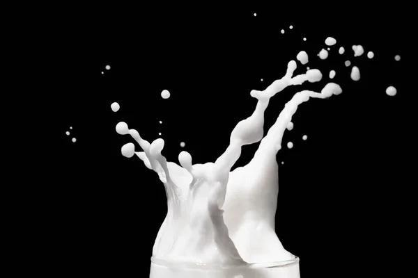 暗い背景に白いミルクが飛び散る — ストック写真