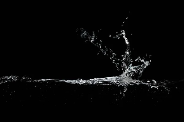 Közeli Kép Víz Splash Buborékok Elszigetelt Fekete Alapon — Stock Fotó
