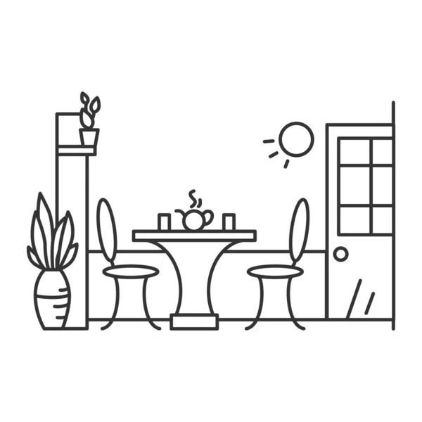 Küchenikone Esszimmer Küche Oder Café Interieur Mit Tisch Stühlen Pflanzendekoration — Stockvektor