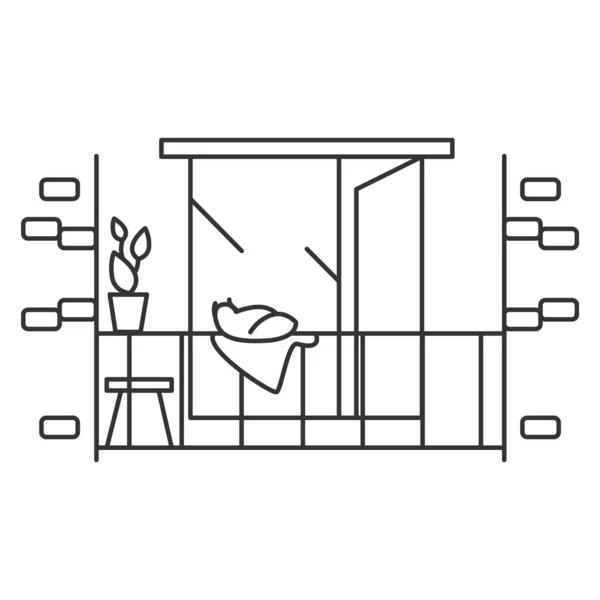 Ikona Balkonu Balkon Krzesłem Dekoracji Roślin Kotem Piktogram Linii Koncepcyjnej — Wektor stockowy