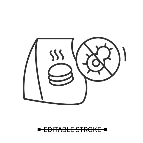 Essen zum Mitnehmen. Nahrungsbeutel zum Mitnehmen mit Coronavirus Stoppschild, Vektorabbildung. — Stockvektor