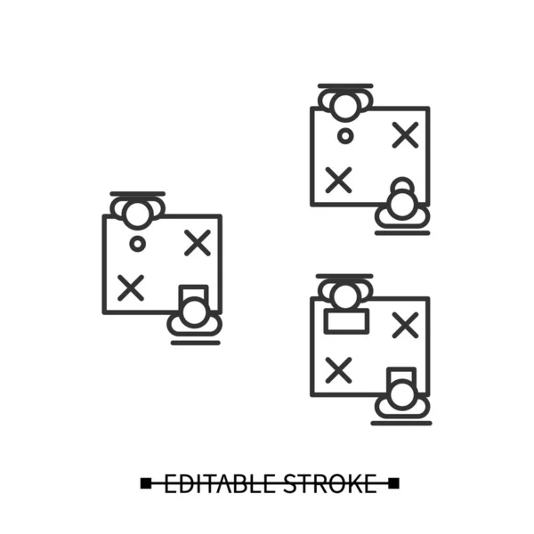 Lugar de trabajo icono de distancia social. Café, biblioteca o coworking covid regulaciones ilustración vector simple — Vector de stock