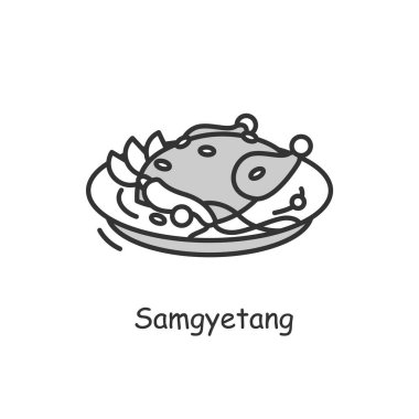 Samgyetang simgesi. Geleneksel Kore yemeği. Çizgi vektör illüstrasyonu