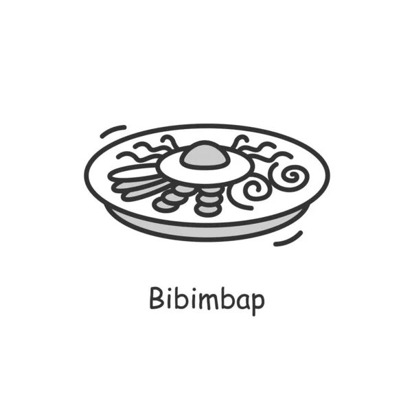 Bibimbap ikonu. Geleneksel Kore yemeği. İnce çizgi vektör illüstrasyonu.