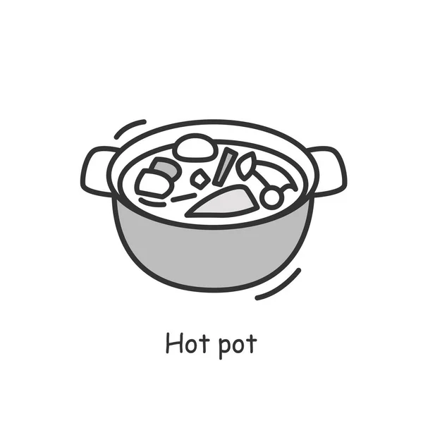 Ikon Hotpot. Sup kaldu daging tradisional Cina atau ilustrasi vektor sederhana rebusan - Stok Vektor